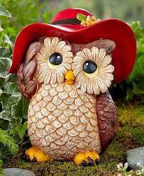 Dress Up Animal Garden Statues Owl Dog Cat Ceramic Whimsical Yard Lawn Ornament Garden Owl Owl Garden Decor Owl Decor