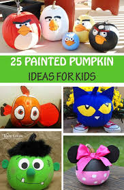 Cute pumpkin with black shapes and white spots. 25 Painted Pumpkins For Kids Great No Carve Alternatives