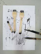 Dessin A La Fourchette En Bois Et A L 39 Encre Art Tools Drawing Drawings Sign Art
