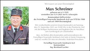 Traueranzeige von Max Schreiner vom 13.09.2021