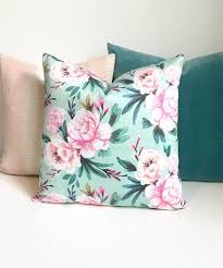 Teal Green And Blush Pink Floral Decorative Pillow Cover Floral Decor Pillows Decorative Pillow Covers Cheap Decorative Pillows