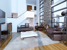 Modern ceiling design should not contain any harsh elements or lush decorations. Design Of Cozy Modern Living Room High Ceiling Room Interior Stock Photo Picture And Royalty Free Image Image 46189949
