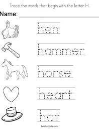 trace the words that begin with letter h coloring page tracing worksheets preschool 