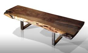 Low Wooden Bench Shown With Single Live Edge English Walnut On Modern U Bases Furniture Design Wooden Live Edge Wood Furniture Furniture