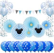 Amazon Com Meiduo Mickey Mouse Birthday Party Supplies Blue Baby Shower Decorations For Boy Room Decor Classroom Decoration Toys Games
