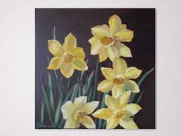 Flowers Narcissus Oil Painting On Canvas Delicate Yellow Flower Small Oil Paintings Decor Wall Art C Custom Oil Painting Oil Painting On Canvas Painting