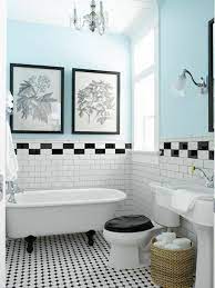 Magasin de carrelage et faïence sur montpellier. 1 Salle De Bain Retro Carrelage Blanc Noir Mur Bleu Ciel Baignoire Blanc Lustre Baroque Laurel Home
