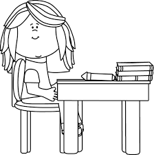 Black And White Classroom Students Clipart Black And White Black And White Little Girl At School Desk Kids Clipart School Themes Black And White