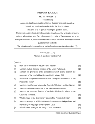 Icse Sample Question Papers For Class 10 History Civics Mock Paper 1