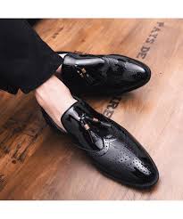 Find great deals on ebay for men's formal dress black shoes. Men S Black Patent Leather Slip On Brogue Dressshoes With Tassel On Vamp Point Toe De Driving Shoes Men Leather Loafers Outfit Comfortable Mens Dress Shoes