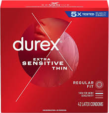 Amazon.com: Durex Extra Sensitive Condoms, Ultra Thin, Regular Fit,  Lubricated Natural Rubber Latex Condoms for Men, FSA & HSA Eligible, 42  Count : Health & Household