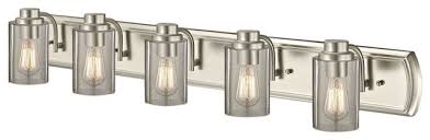Glass is timeless yet trendy. Industrial Seeded Glass Bath Light Satin Nickel 5 Light Transitional Bathroom Vanity Lighting By Destination Lighting Houzz