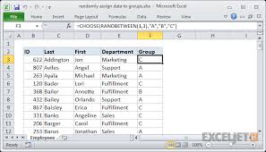 The user logs each task they complete each day. Excel Formula Randomly Assign Data To Groups Exceljet
