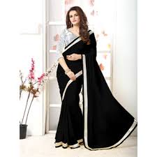 Try this with a bold colour, plain saree to look sensational! Buy Meia Black Chiffon Plain Saree With Blouse Online 649 From Shopclues