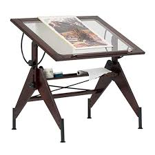 Studio Designs Aries Glass Top Drafting Table Sonoma Dark Walnut Brown Clear Glass 13310 Vintage Drafting Table Furniture Board Drawing Desk