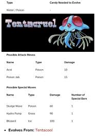 Tentacool Evolution Wiki Pokemon Go Amino