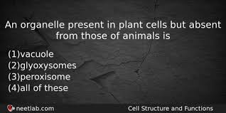 Maybe you would like to learn more about one of these? An Organelle Present In Plant Cells But Absent From Those Of Animals Is Neetlab
