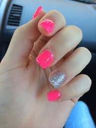 Hot Pink With Silver Glitter Ring Finger Kidsnails Pink Acrylic Nails Short Acrylic Nails Nail Colors Some of the most common for kids include