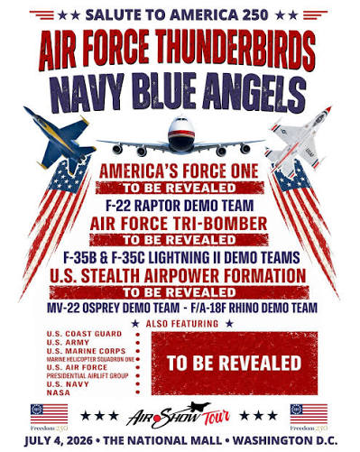 This is what we can tell you now. The rest will be revealed live on July  4th. On America's 250th birthday, Salute to America will transform the  skies above our nation's capital