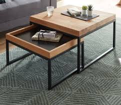 Wohnzimmer couchtisch in weiss sonoma eiche hochklappbar tisch. Couchtisch Lubao 2er Set In Asteiche Eiche Massiv Geolt Beistelltisch Mit Metallgestell Schwarz 2 X Tisch Wohnzimmer Kaufen Bei Oe Online Einrichten Gmbh