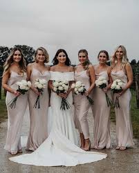 Stunning Bridesmaids In Our Luxe Bias Slip Dresses In Porcelain Captured By Bushtur Mix Match Bridesmaids Dresses Pastel Bridesmaid Dresses Pastel Bridesmaids