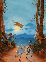 Hey Diddle Diddle The Cat And The Fiddle The Cow Jumped Over The Moon The Little Dog Laughed To See Such F Nursery Rhyme Art Hey Diddle Diddle Moon Art
