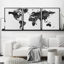 Feb 10, 2021 · with over 40 living room wall art ideas, this collection will offer you inspiration to decorate your living room in a way you've only ever dreamed of. World Map Black And White 3 Piece Wall Art Art Prints Vicky