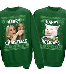 All shirts are true to size (us) fits: Woman Yelling At A Cat Meme Green Ugly Sweater Christmas Gift For Coup Family Panda