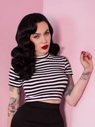 Black And White Crop Top For Girls Bad Girl Crop Top In Black And White Stripes Rockabilly Outfits Girls Crop Tops Girl Fashion