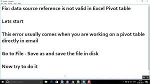 Fix Data Source Reference Is Not Valid In Excel Pivot Table Youtube