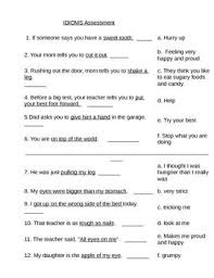 Idiom Assessment Or Review Sheet Goes With Idiom Powerpoint Idioms 3rd Grade Writing Figurative Language