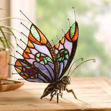 Metal And Stained Glass Butterfly Figurine Stained Glass Butterfly Glass Butterfly Tiffany Glass Art