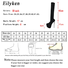 Various footwear manufacturers measure different things: Eilyken 17cm Platform Heels Boots Woman Over Knee Winter Boot Womens Black Knitting Shoes Thigh High Socks Boots Lady Shoes Owame