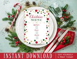 Christmas dinner invitation for xmas party design. Christmas Party Dinner Menu Printable Instant Download Edit Yourself Template Templett By Your Main Event Prints Catch My Party