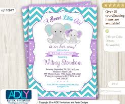 Baby shower invitation cat theme. Purple Teal Grey Girl Elephant And Mommy Baby Shower Invitation Adly Invitations And Digital Party Designs