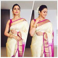 The colour combination of this saree suits very well to her skin tone. Bollywood Style File On Instagram Actress Rakul Preet Singh In A Traditional Saree By Rsbrother Saree Designs Indian Sari Dress Indian Saree Blouses Designs