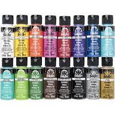 Folkart Enamels Glass Painting Paint Set 16 Colors 2oz Walmart Com In 2021 Glass Painting Best Paint For Glass Paint Set
