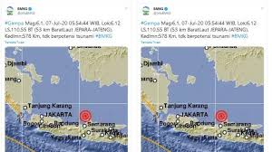 Jakarta (panjimas.com) — badan meteorologi klimatologi dan geofisika (bmkg) dalam twitternya memberitahukan, telah terjadi gempa dengan kekuatan magnitudo 6,7 terjadi di lautan wilayah barat. Info Bmkg Gempa Bumi M 6 1 Guncang Jepara Selasa 7 7 2020 Pagi Tak Berpotensi Tsunami Tribunnews Com Mobile