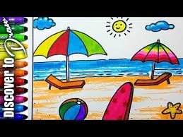 Hello parents and children!this is our latest video about how to draw a simple beach scenery'. How To Draw Beach For Kids Scenery Drawing For Children Draw Sunset At Ocean Discovertodraw Youtube In 2021 Drawing For Kids Drawings Colorful Borders Design