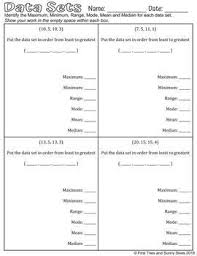 This set does not include mean. Data Sets Mean Median Mode Maximum Minimum Range Worksheets
