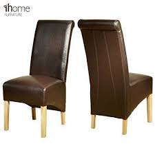 1home Leather Dining Chairs Scroll High Top Back Oak Legs Furniture 1 Pair Brown By 1home Leather Dining Chairs Black Leather Dining Chairs Dining Chairs