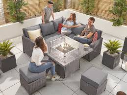 Maze rattan winchester large corner sofa set with fire pit includes: Nova Outdoor Living Heritage Ciara Compact Corner Dining Set With Fire Pit Table Corner Sofa Set At Gardenman