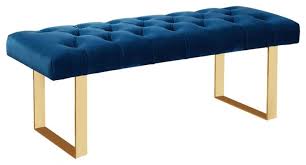 Blue Velvet Tufted Bench Gold Legs Couch Upholstery Furniture Furniture Upholstery