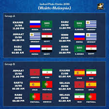 Babak 16 besar cabang sepak bola putra asian games 2018 dijadwalkan berlangsung pada 23 dan 24 agustus 2018 di stadion patriot candrabhaga (bekasi) dan wibawa mukti (cikarang). Jadual Piala Dunia Russia 2018 Dan Siaran Di Rtm 1 Dan Astro Go Ben Ashaari