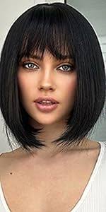 Amazon.com: Doremiy Peluca Bob Ombre negro naranja con flequillo, pelucas  cortas y rectas naturales para mujer, pelucas sintéticas hasta el hombro  para cosplay diario : Belleza y Cuidado Personal