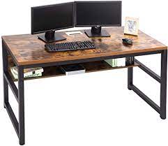 Armocity computer desk with storage shelves 47 inch desk with storage drawers 2 person desk with reversible bookshelves study writing table for home office workstation bedroom small space, oak. Amazon Com Topsky 55 Computer Desk With Bookshelf Metal Desk Grommet Hole Wire Cover Rustic Brown Home Kitchen