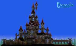 A Friend Made This Castle Took Me 20m To Edit The Background D Terraria House Ideas Terrarium Terraria Castle
