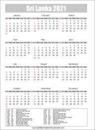 These printable canada calendars for 2021 also works well with other office applications like mac pages, google. Sri Lanka Calendar 2021 With Holidays Free Printable Template Printable The Calendar