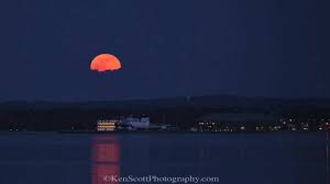 Night sky, blue moon 11x17 inches the winter moon reflecting in the on the water. Pink Moon Rising Over Traverse City Michigan Youtube