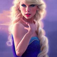 Taylor Swift with blonde hair as Elsa from Frozen,